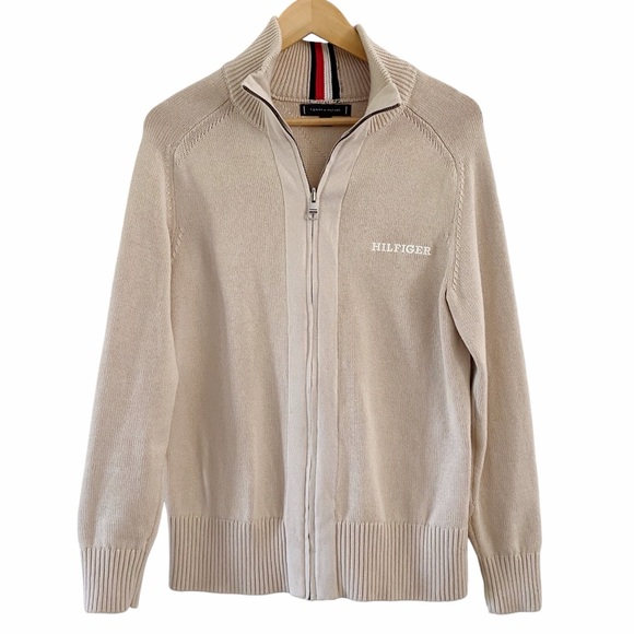Tommy Hilfiger Cardigan Sweater Full Zip Beige Cream Off White Size Men's Small - Picture 12 of 12